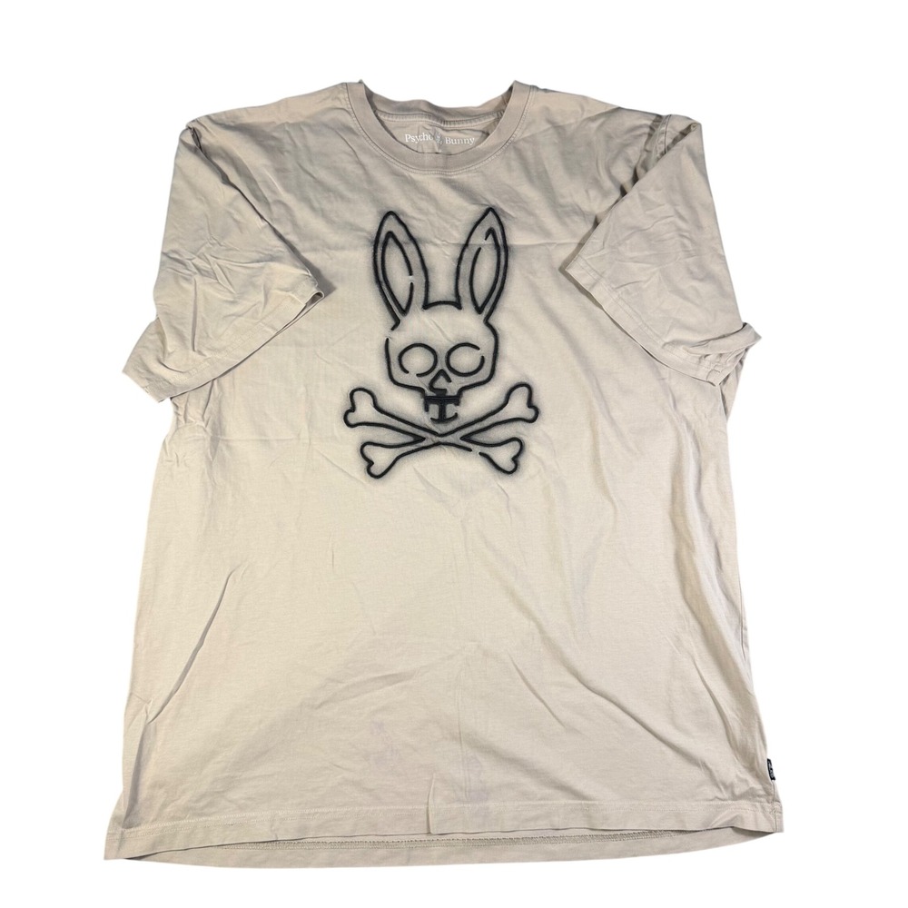Psycho Bunny Mens Graphic T-Shirt Tan Beige Pima Cotton Size 9 XXL Spray Paint